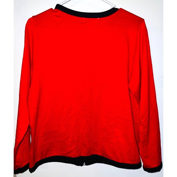 Cathy Daniels Womens Red Embellished Cardigan Sweater Jacket L Cotton Blend - Picture 2 of 4